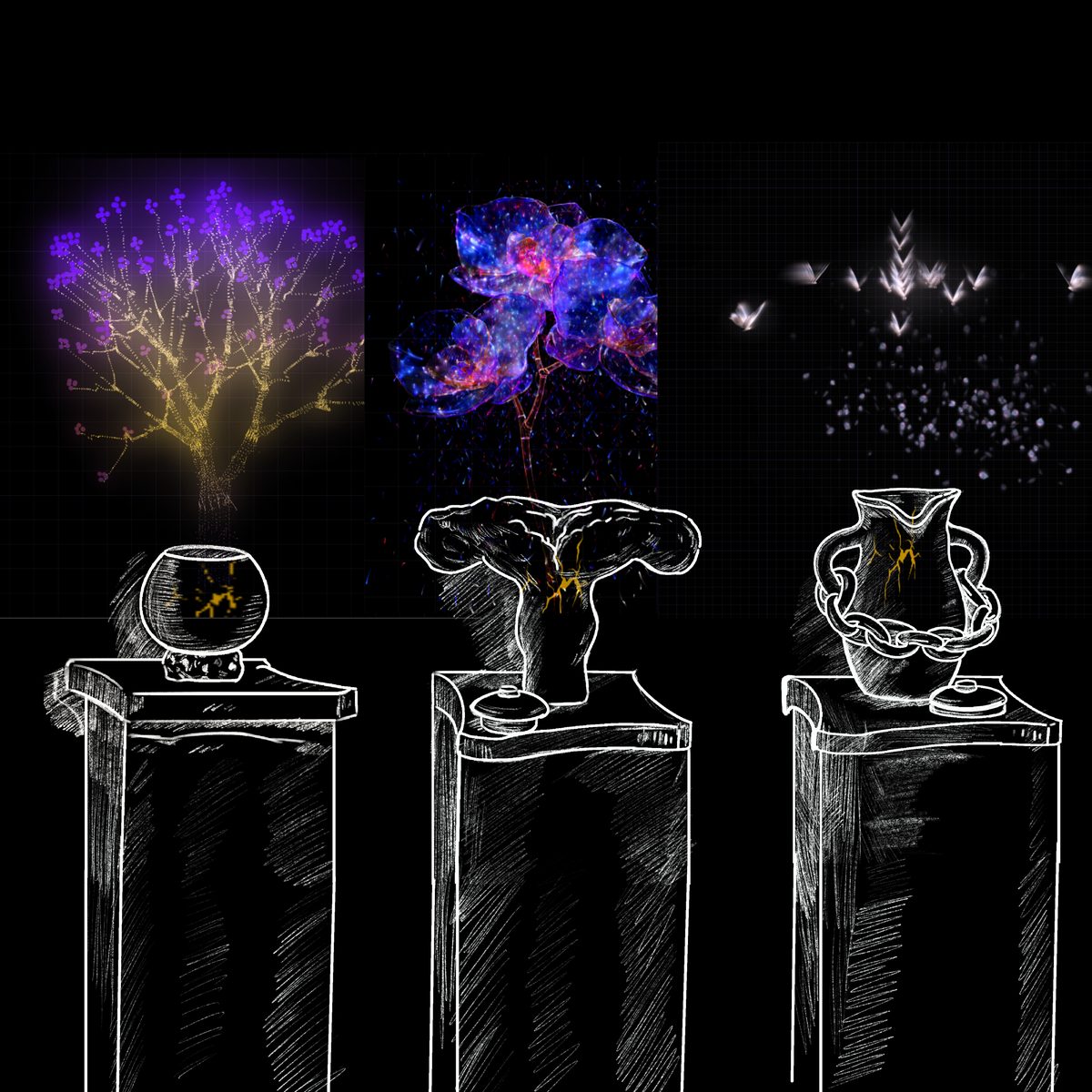 Concept sketch: three vessels and their projections